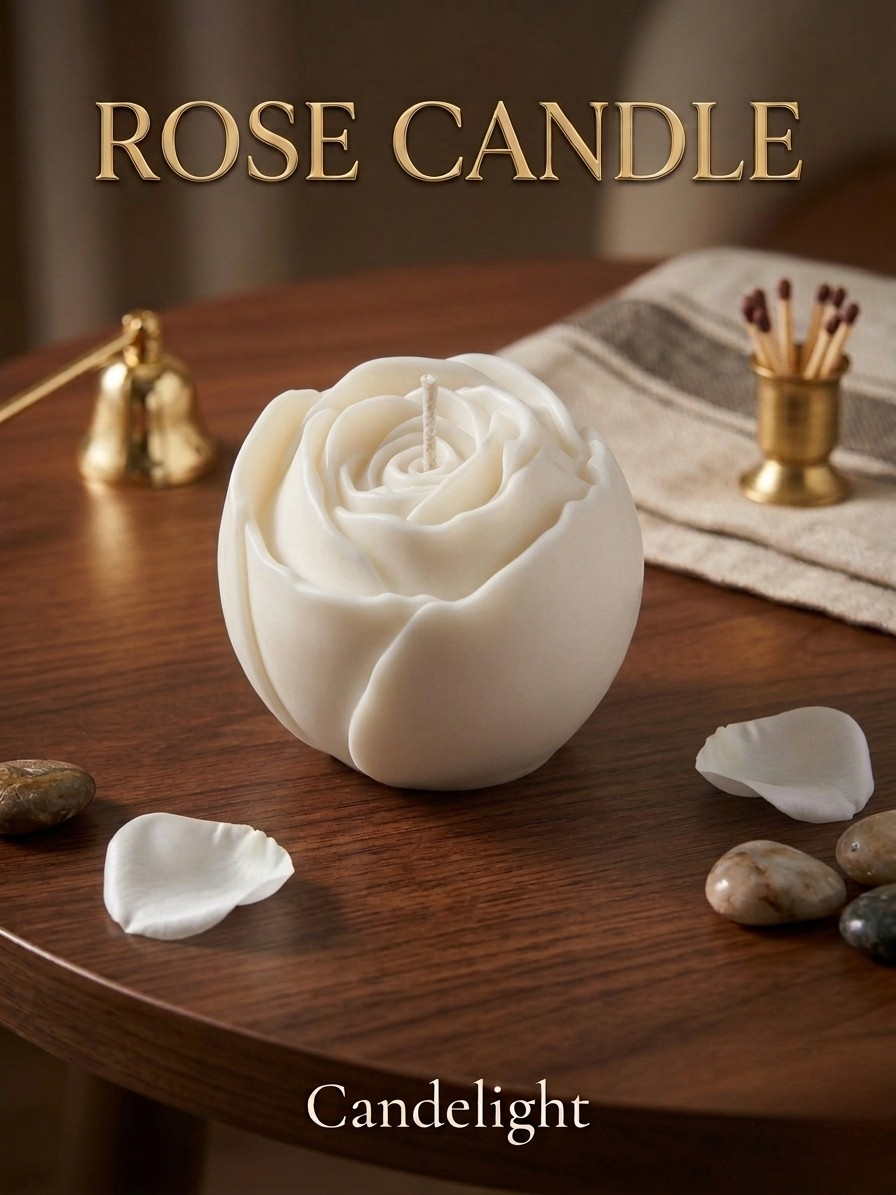 Hand-Poured Rose Shaped | Vanilla | Soy Wax Candle - Artisanal Floral Decor