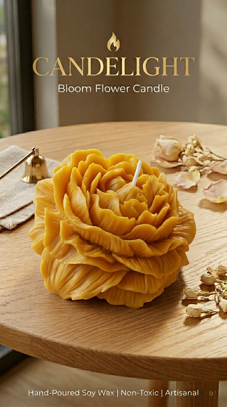 Peony Bloom Flower Candle | Ocean Breeze | Hand-Poured | Sculptural Soy Wax Floral Decor
