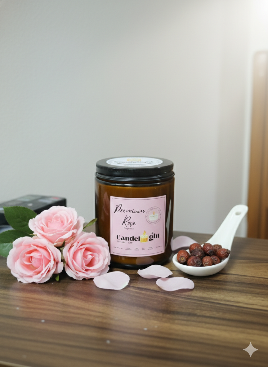 Premium Rose Amber Jar Soy Wax Candle | Hand-Poured Amber Jar Aromatherapy