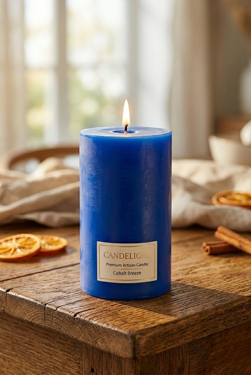 Premium Artisan Pillar Candle | Vanilla | Handcrafted Scented Candle (White, Blue, Orange)