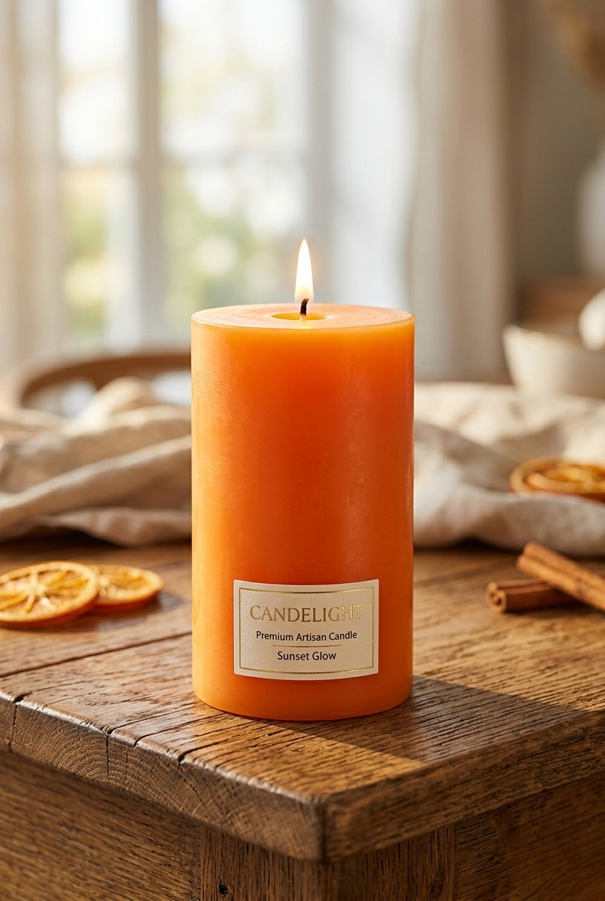 Premium Artisan Pillar Candle | Vanilla | Handcrafted Scented Candle (White, Blue, Orange)