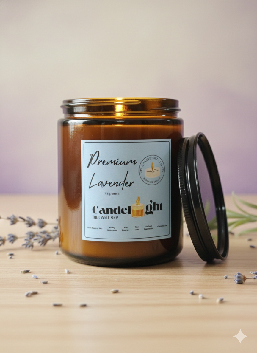 Premium Lavender Amber Jar Soy Wax Candle | Hand-Poured Amber Jar Aromatherapy