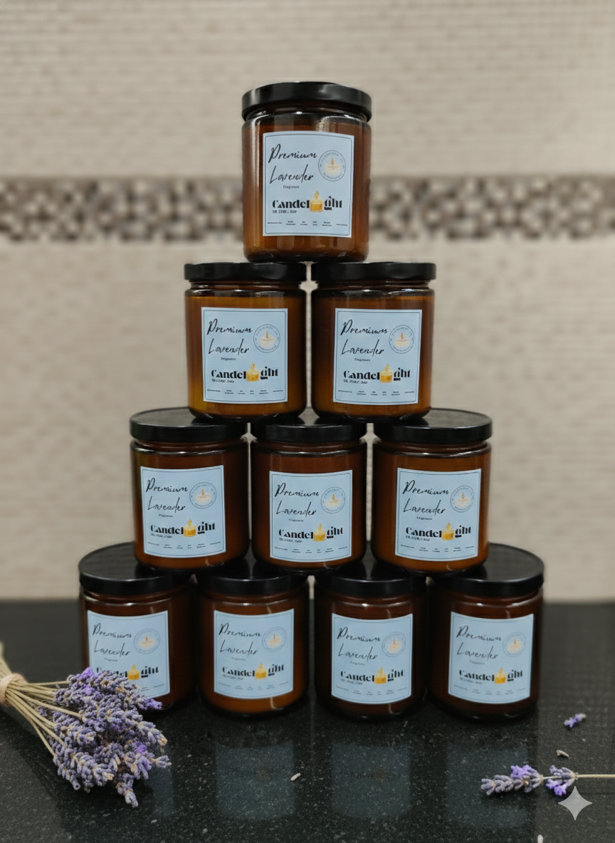 Premium Lavender Amber Jar Soy Wax Candle | Hand-Poured Amber Jar Aromatherapy