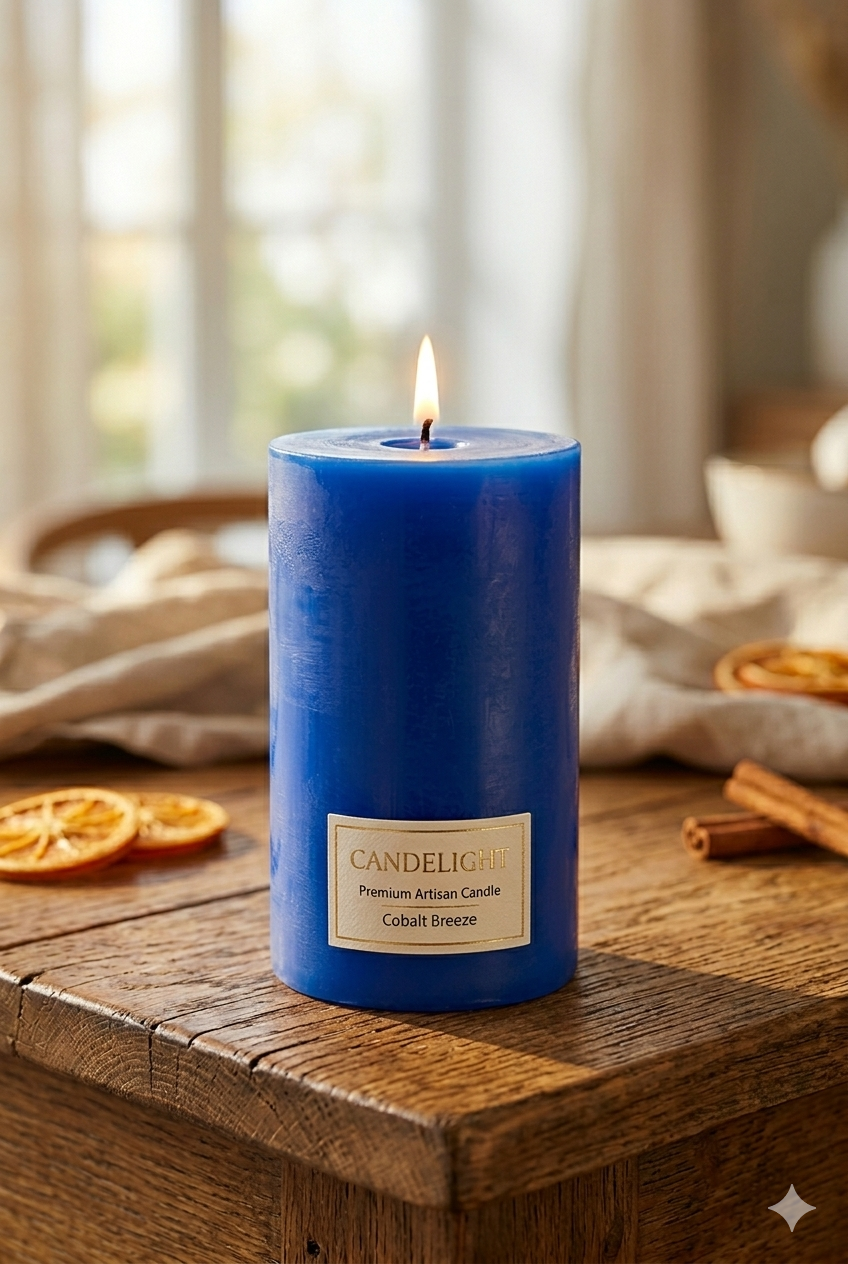 Premium Artisan Pillar Candle | Rose | Handcrafted Scented Candle (White, Blue, Orange)