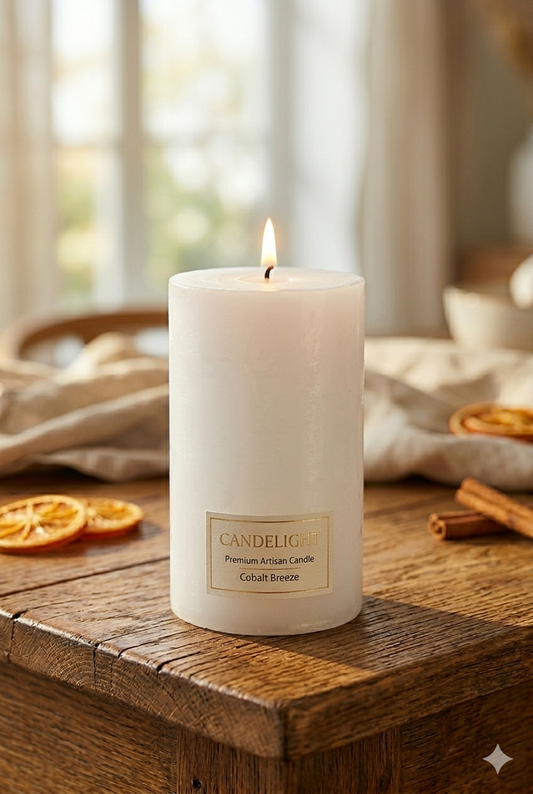 Premium Artisan Pillar Candle | Lavender | Handcrafted Scented Candle (White, Blue, Orange)