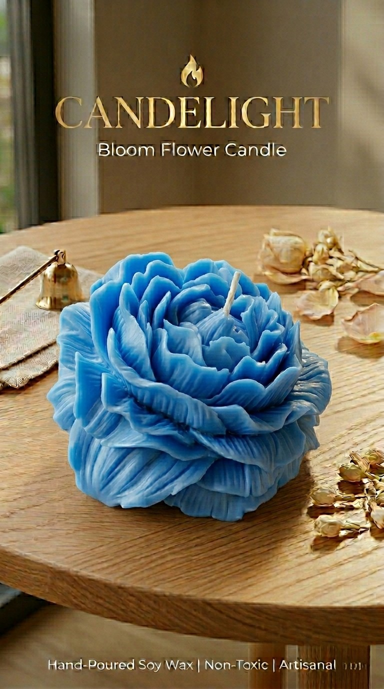Peony Bloom Flower Candle | Ocean Breeze | Hand-Poured | Sculptural Soy Wax Floral Decor