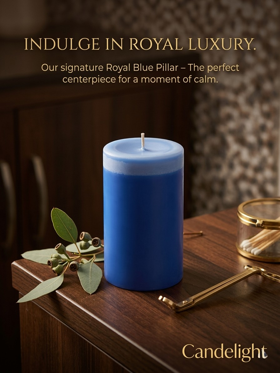 Premium Artisan Pillar Candle | Lavender | Handcrafted Scented Candle (White, Blue, Orange)
