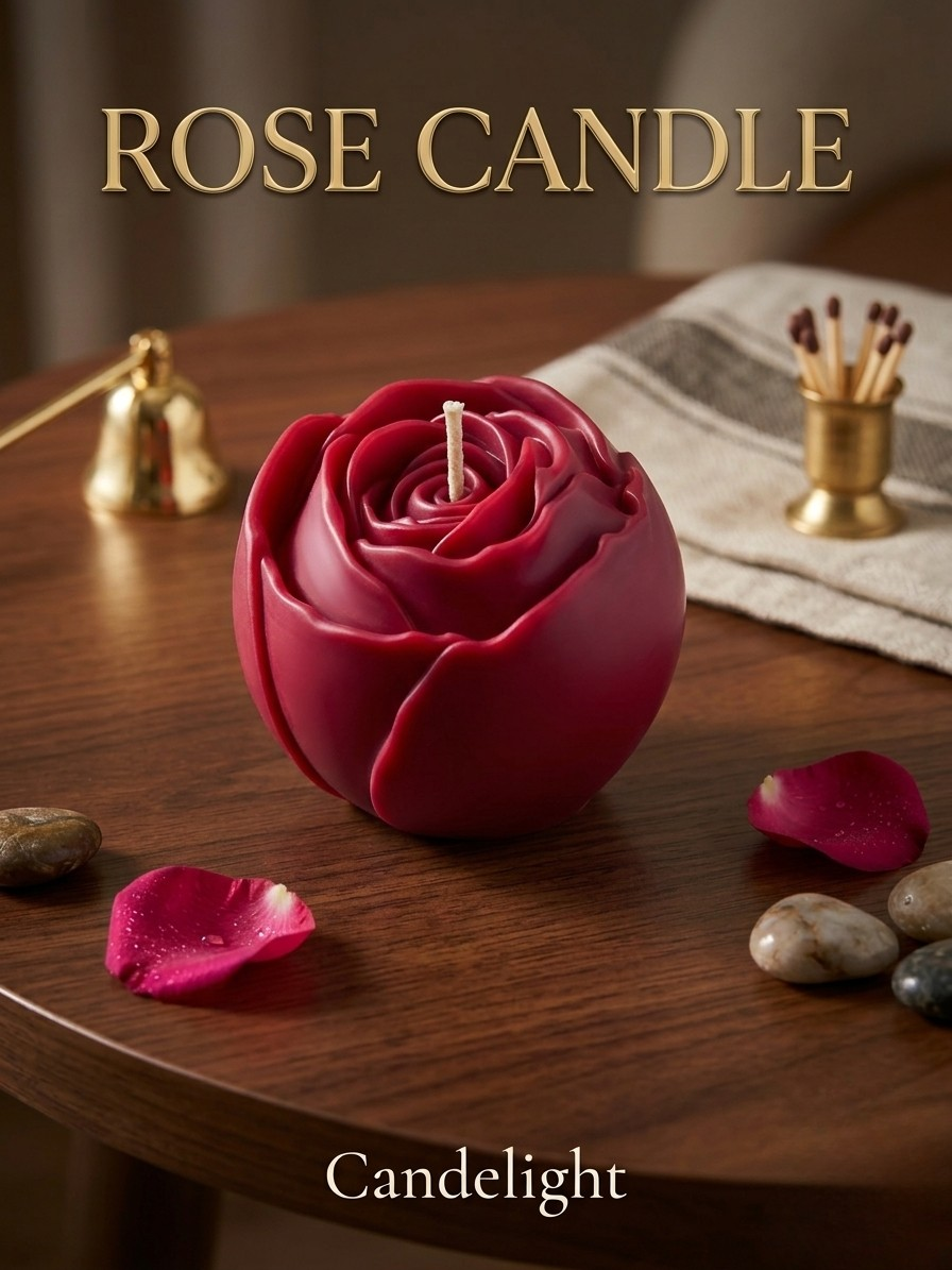 Hand-Poured Rose Shaped | White Musk |  Soy Wax Candle - Artisanal Floral Decor