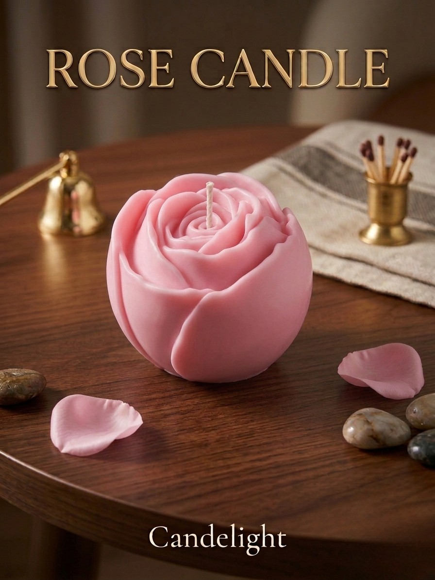 Hand-Poured Rose Shaped | White Musk |  Soy Wax Candle - Artisanal Floral Decor
