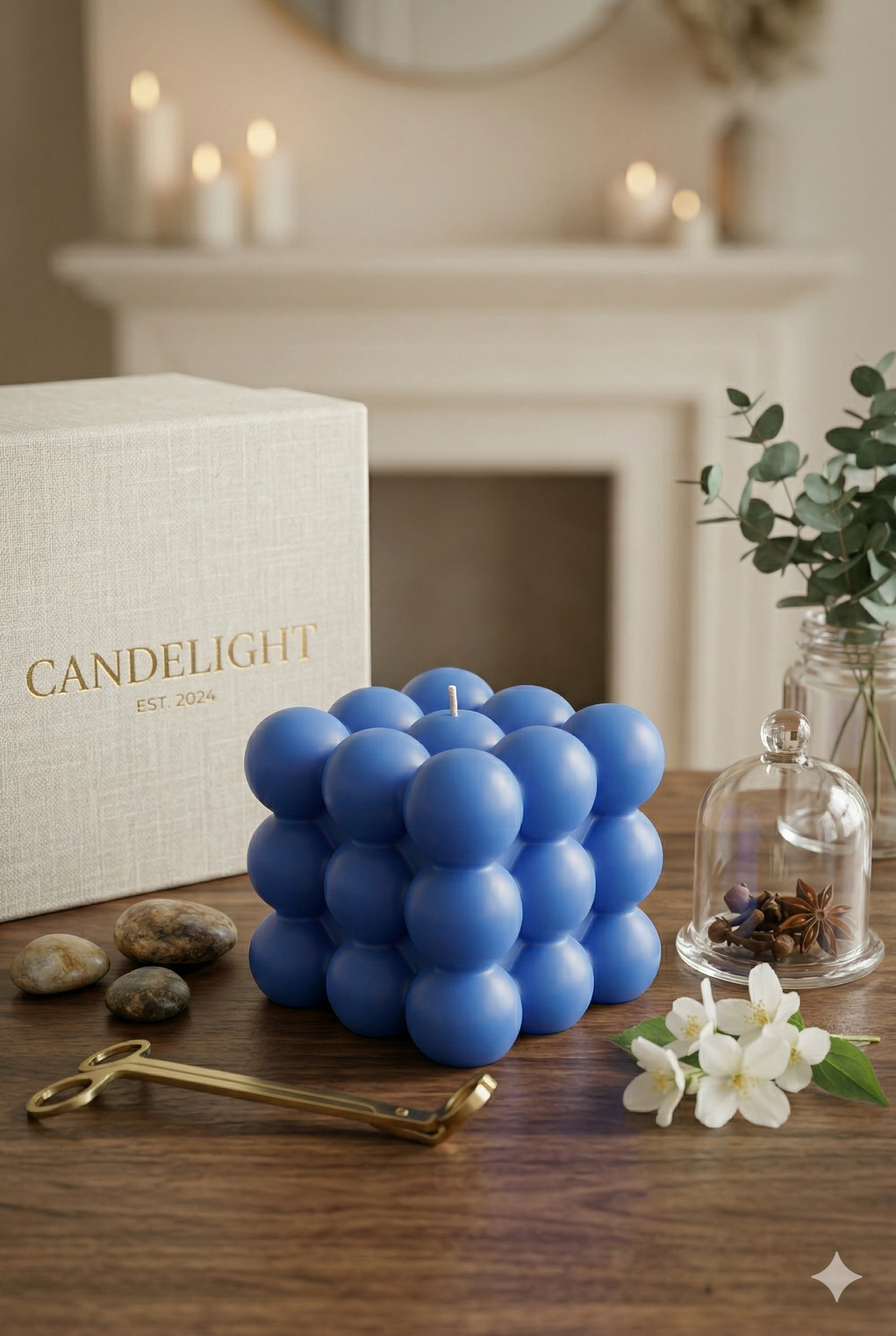 Bubble Cube Candle – Lavender | Handmade Soy Wax Decor | Candelight
