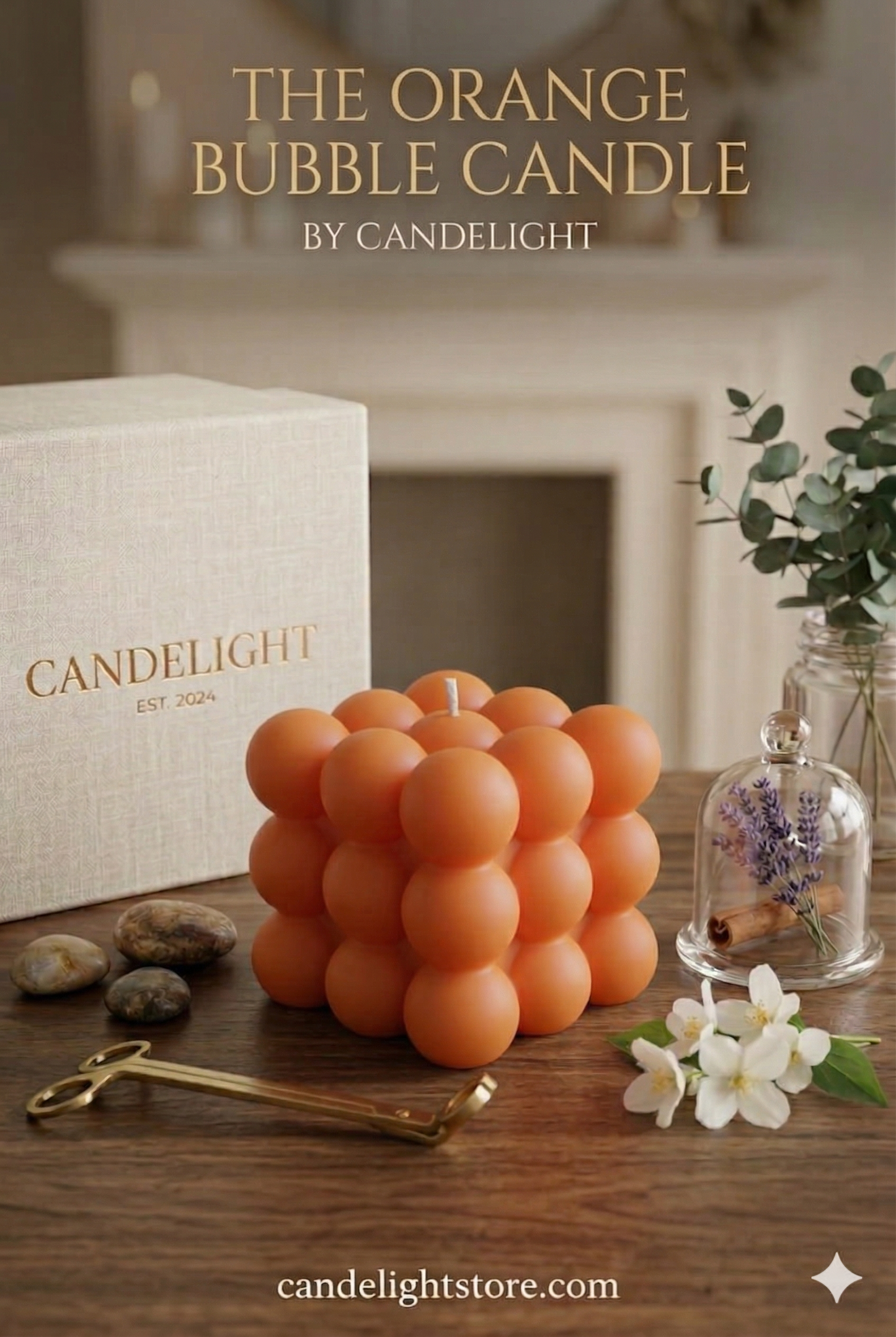 Bubble Cube Candle – Lavender | Handmade Soy Wax Decor | Candelight