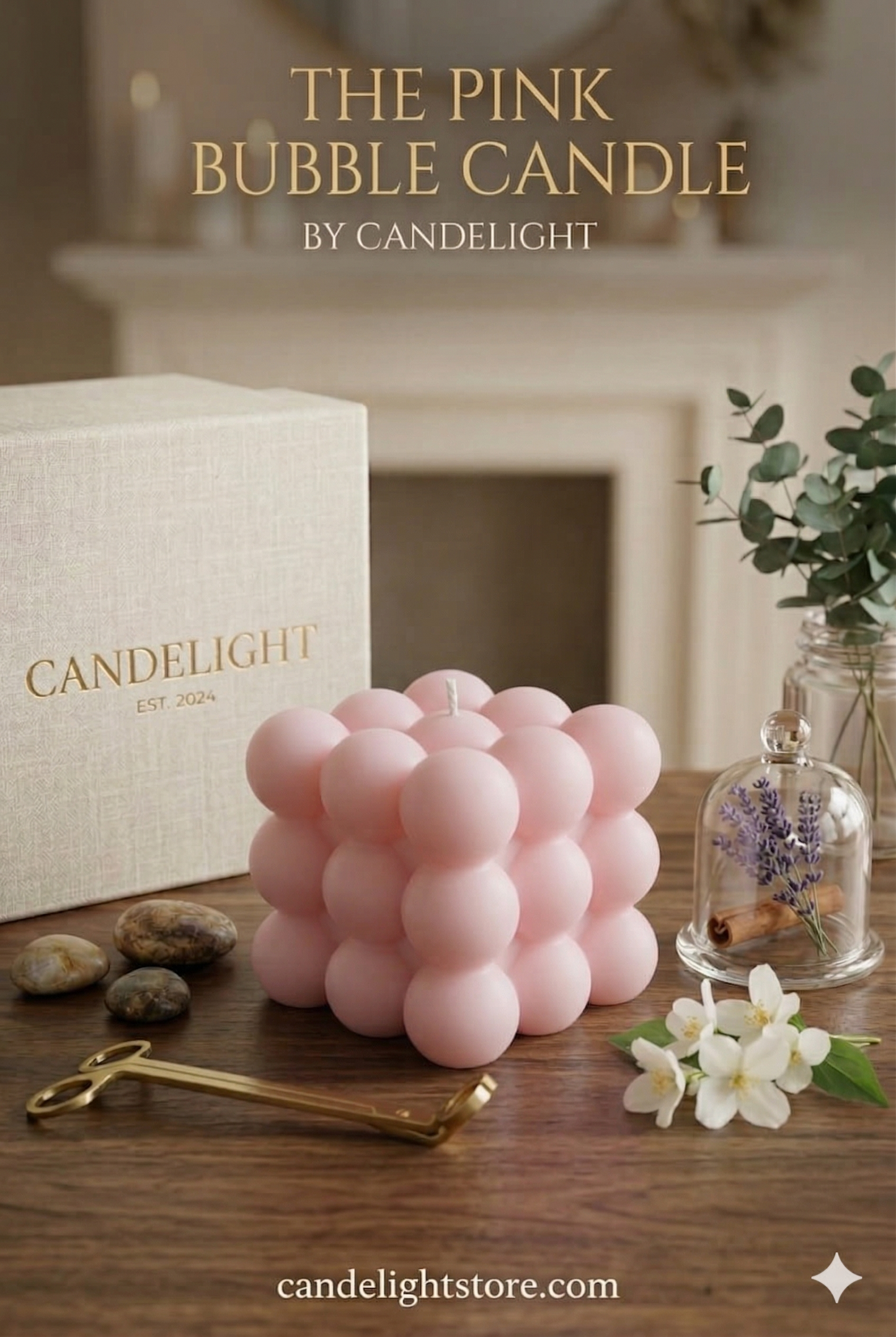 Bubble Cube Candle – Lavender | Handmade Soy Wax Decor | Candelight