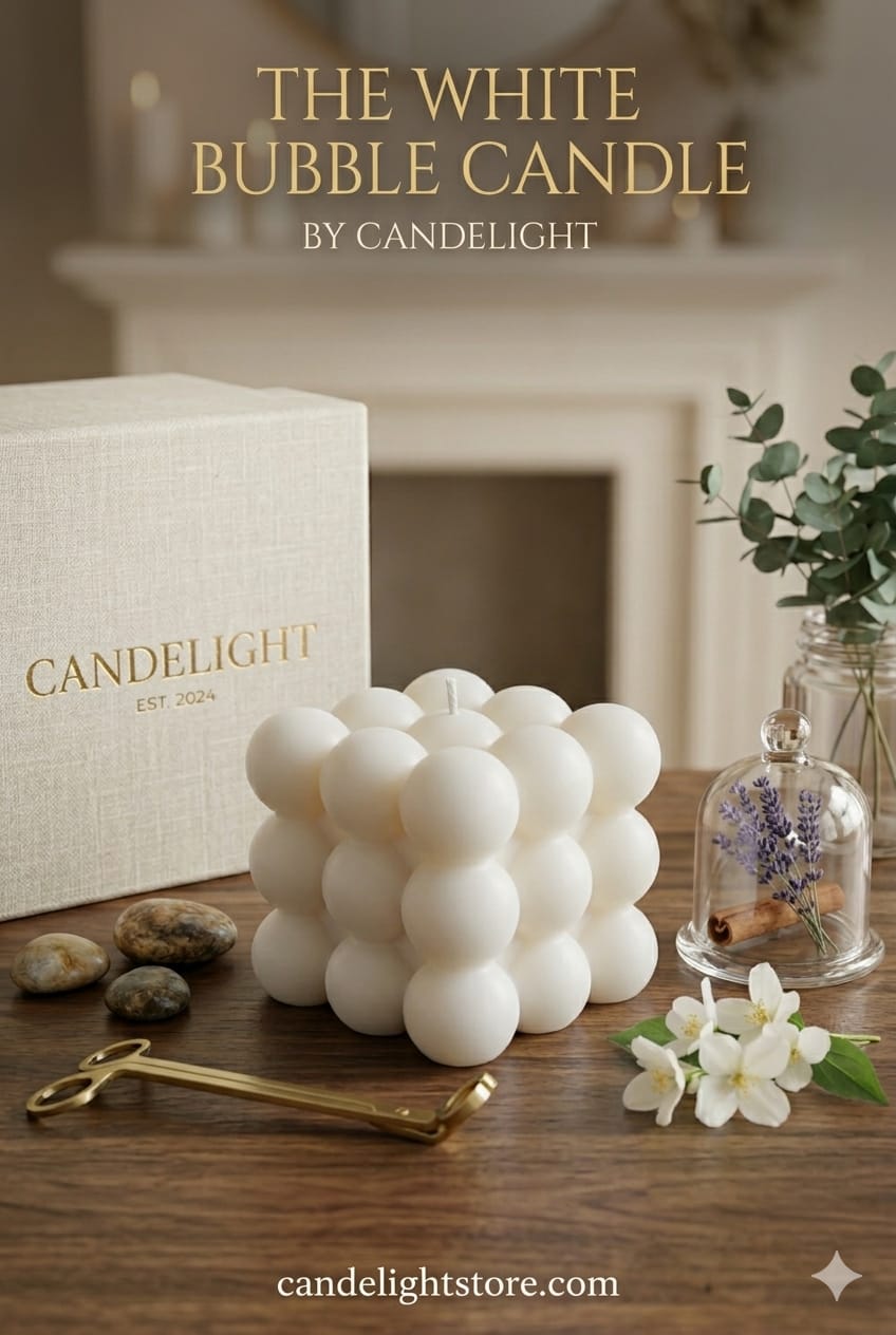 Bubble Cube Candle – Lavender | Handmade Soy Wax Decor | Candelight