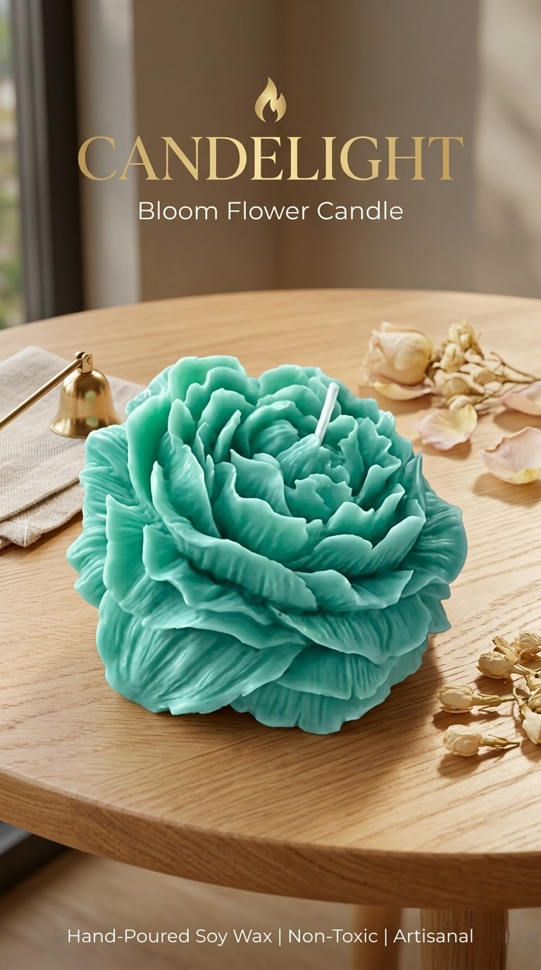 Peony Bloom Flower Candle | Ocean Breeze | Hand-Poured | Sculptural Soy Wax Floral Decor