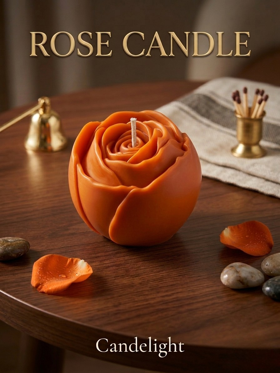 Hand-Poured Rose Shaped | White Musk |  Soy Wax Candle - Artisanal Floral Decor