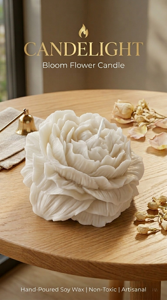Peony Bloom Flower Candle | Ocean Breeze | Hand-Poured | Sculptural Soy Wax Floral Decor