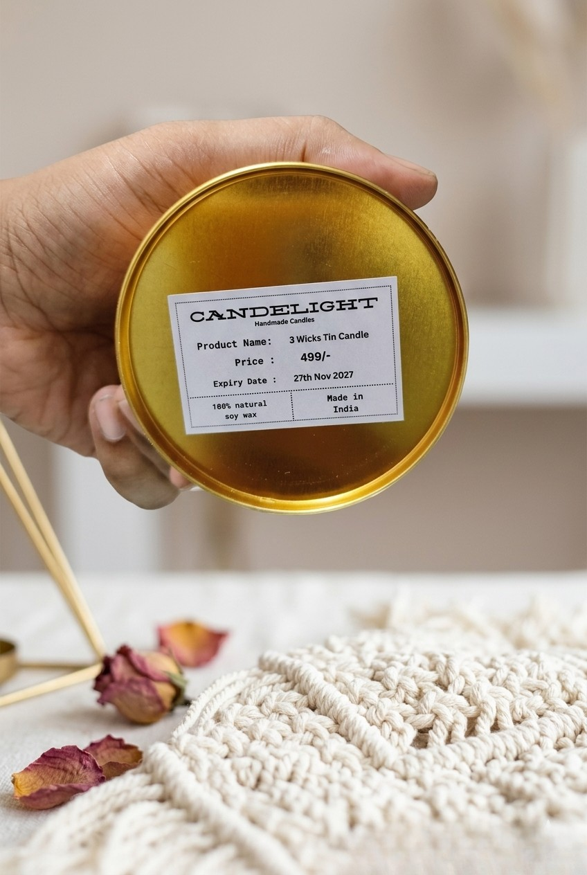 Interlocking Hearts 3-Wicks Soy Wax Tin Premium Candle - Handmade Luxury