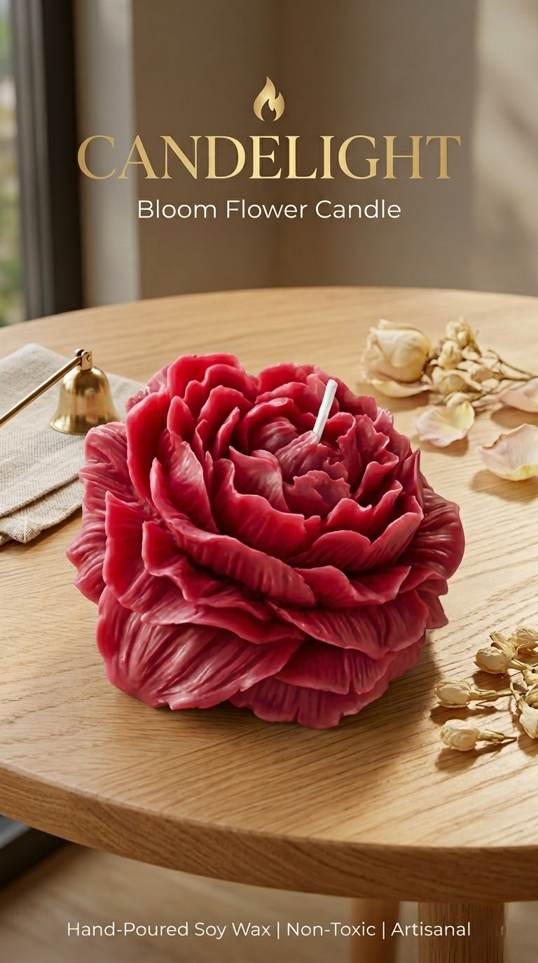 Peony Bloom Flower Candle | Ocean Breeze | Hand-Poured | Sculptural Soy Wax Floral Decor